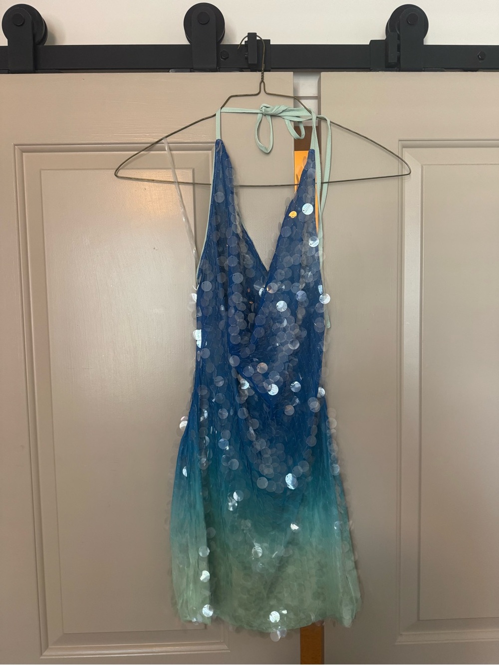 Fashion Nova Blue to Mint Ombre Sequin Halter Mini Dress - Picture 4 of 9